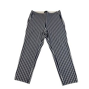 J. Crew Martie Gingham Cropped Pants Size 8 Navy Blue White Checkered